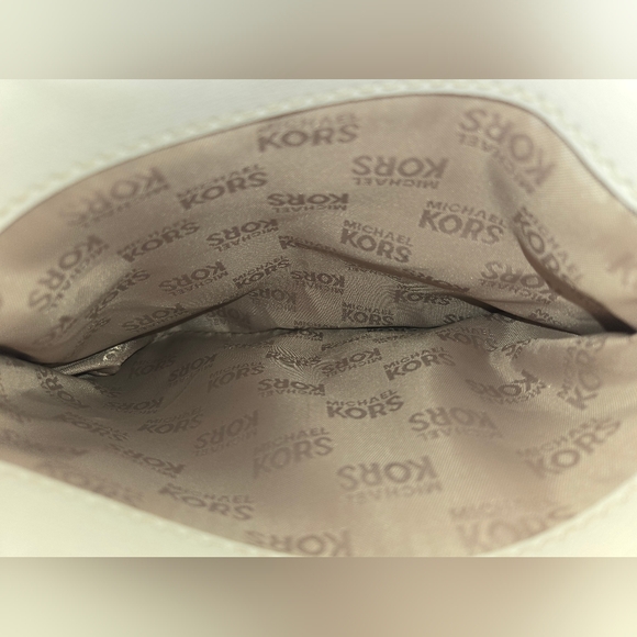 Michael Kors Ellis Small White Leather Satchel/Crossbody with Gold Accents - Picture 11 of 16